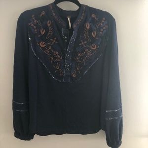 Free People Navy Top/Blouse - Large